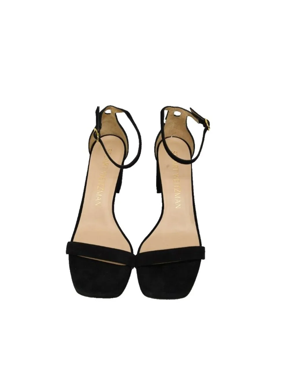 $490 Stuart Weitzman Nudistcurve 75 Block Heel Sandal BLACK SUEDE 9.5 US (TF16)